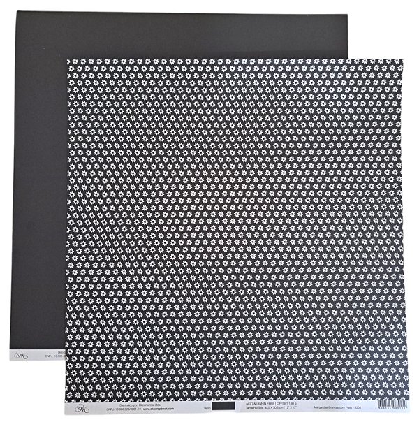 Folha Scrapbook Margaridas Brancas com Preto 8204 OK Scrapbook