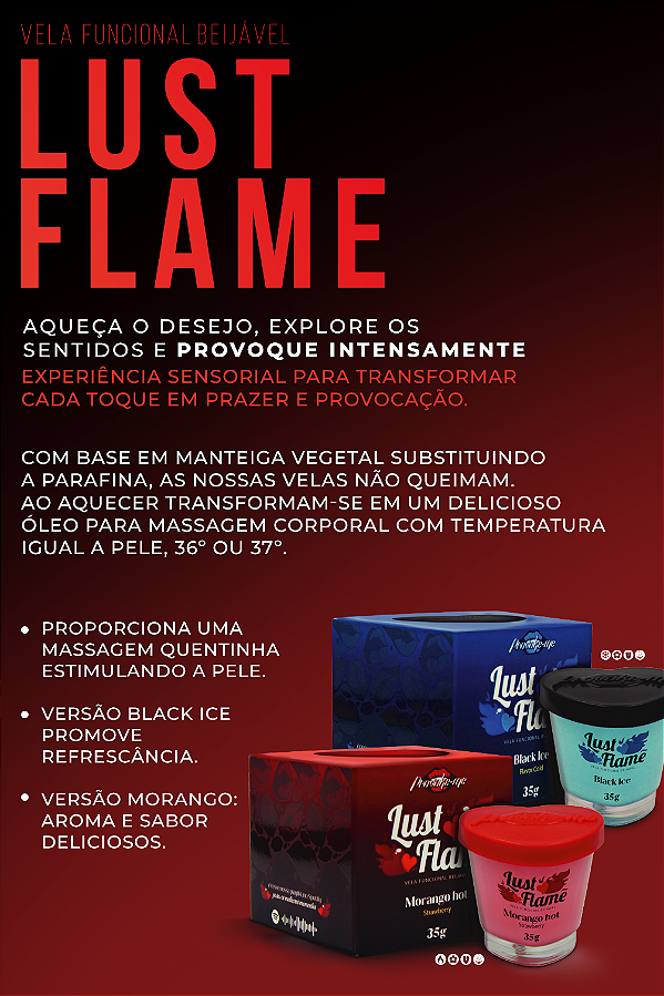 VELA FUNCIONAL BEIJÁVEL MORANGO HOT LUST FLAME 35G PROVOKE-ME