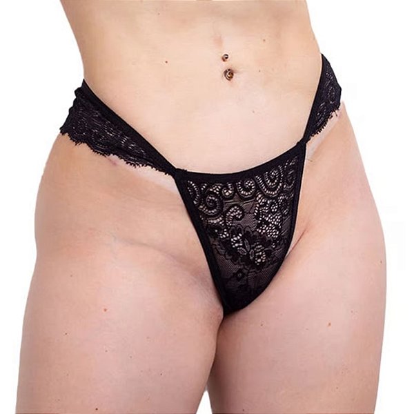 CALCINHA FIO COM DETALHES EM RENDA PRETA HOT