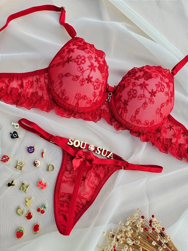 CONJUNTO PERSONALIZAVEL EM TULE FLOR VERMELHO