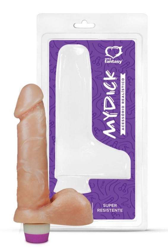 PÊNIS COM ESCROTO VIBRADOR INTERNO 16X3,5CM SEXY FANTASY