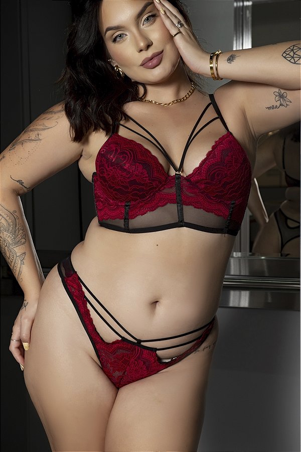 CONJUNTO LUXO CROPPED TULE LISO COM RENDA E STRAPPY DELUXE