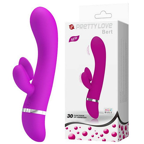 VIBRADOR COM ESTIMULADOR CLITORIANO E SALIÊNCIAS 30 MODOS DE VIBRAÇÃO BERT PRETTY LOVE