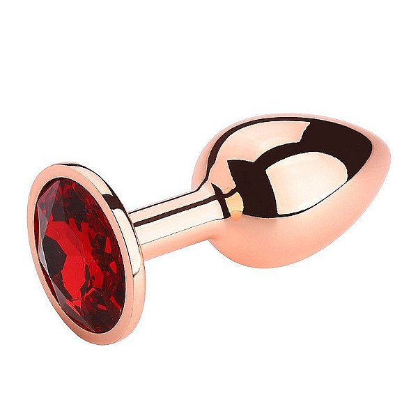PLUG ANAL GRANDE EM AÇO ROSE COM CRISTAL BRILHANTE VERMELHO