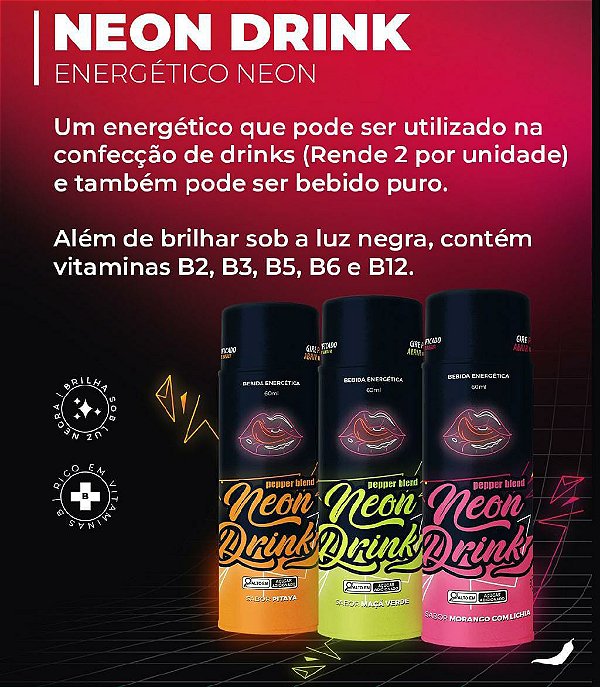 ENERGÉTICO CONCENTRADO NEON DRINK  60ML LINHA NEON VIBES PEPPER BLEND
