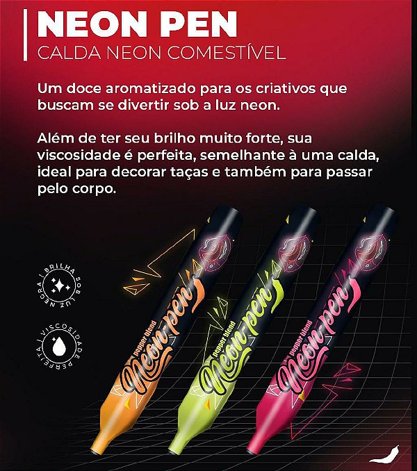 CANETA COMESTÍVEL NEON PEN BRILHA EM LUZ NEGRA 20G