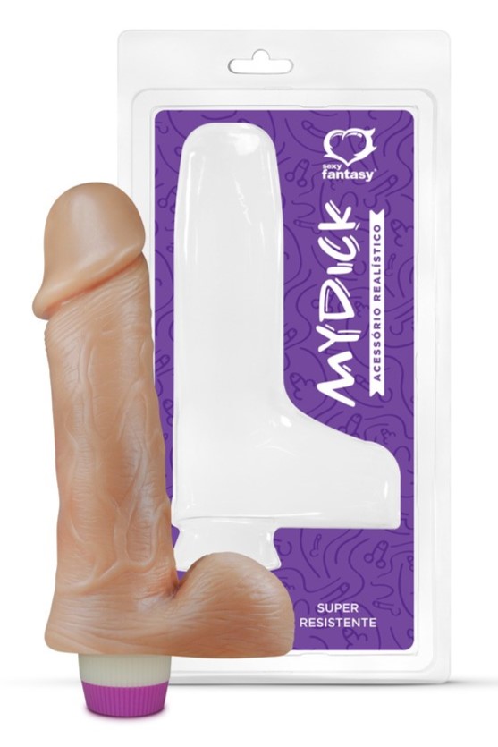 PÊNIS COM ESCROTO VIBRADOR INTERNO 18 X 4,4CM SEXY FANTASY