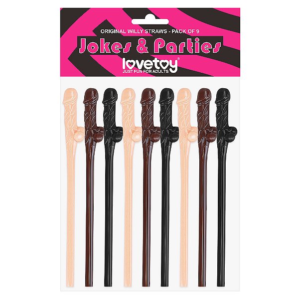 KIT COM 9 CANUDOS DE PÊNIS BEGE MARROM E PRETO WILLY STRAWS LOVETOY