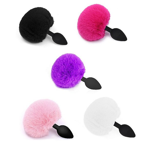 PLUG ANAL EM SILICONE GRANDE COM POMPOM DE COELHO