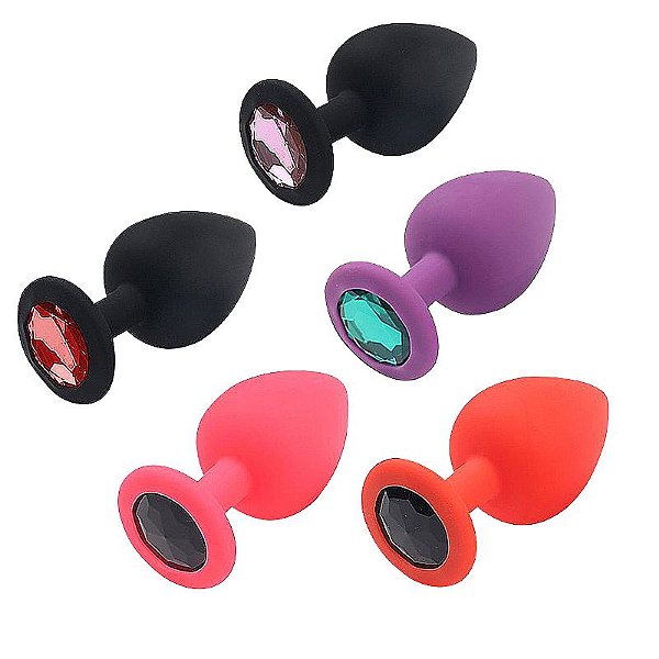 PLUG ANAL DE SILICONE MEDIO COM PEDRA REDONDA