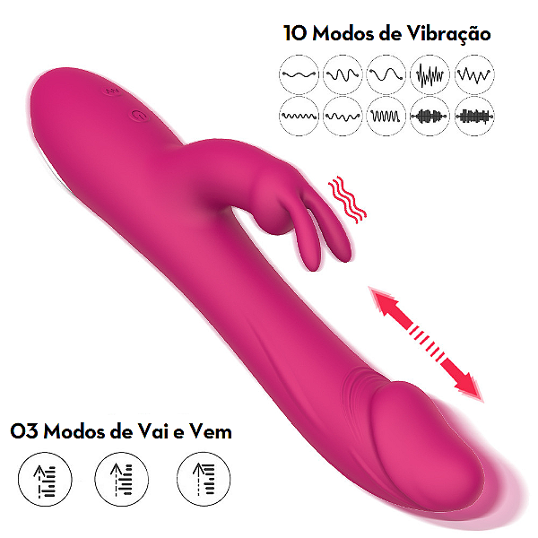 VIBRADOR PONTO G E CLITORTIS RABBIT COM MOVEMENTO VAI E VEM RECARREGAVEL