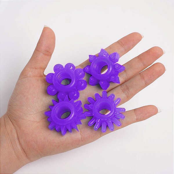 KIT COM 4 ANÉIS PENIANOS EM SILICONE ROXO SUN RING