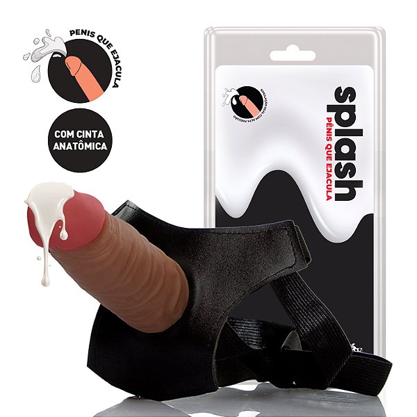 CINTA COM PÊNIS QUE EJACULA MARROM 14,5X4CM SPLASH