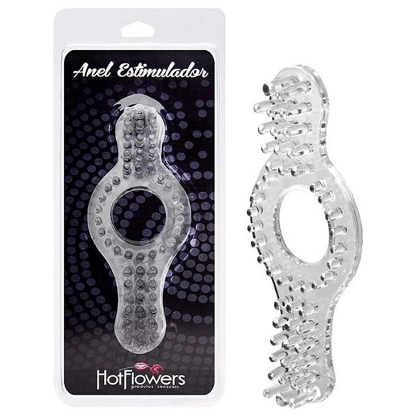 ANEL PENIANO ESTIMULADOR DUPLO TRANPARENTE HOT FLOWERS