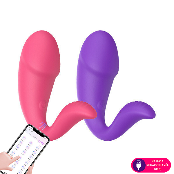 VIBRADOR POR APLICATIVO FORMATO GLANDE COM RELEVOS ESTIMULADORES INFERIOR