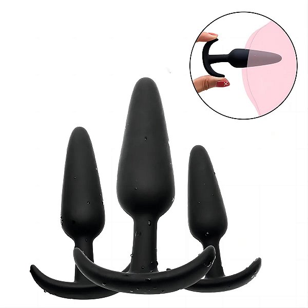 KIT COM 3 PLUGS ANÁIS EM SILICONE MACIO AVELUDADO