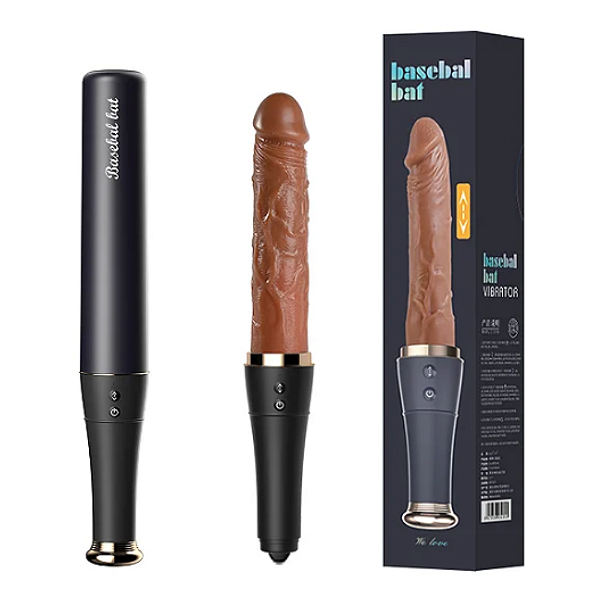 VIBRADOR TACO DE BASEBALL COM PROTESE REALISTICA VAI E VEM E AQUECIMENTO