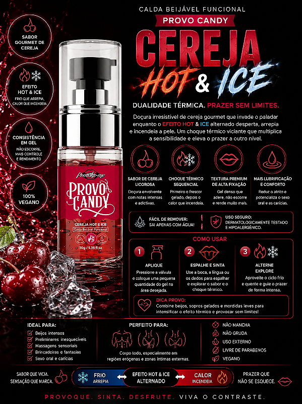 CALDA BEIJÁVEL PROVO CANDY CEREJA HOT & ICE 30G PROVOKE-ME