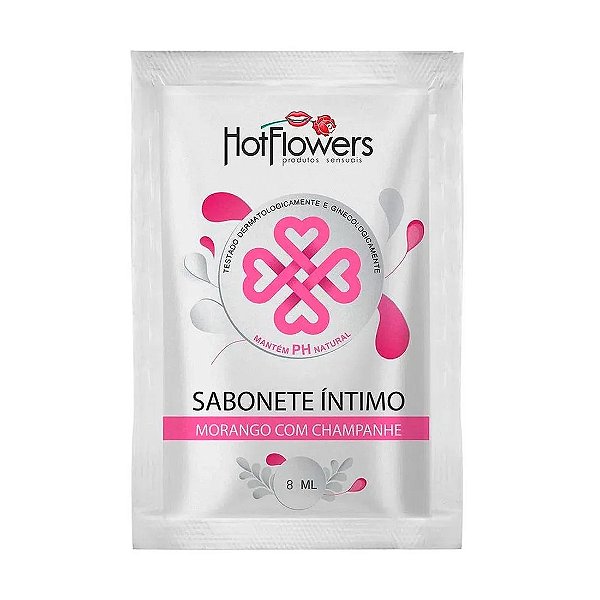 SACHE SABONETE ÍNTIMO MORANGO COM CHAMPANHE 8ML HOT FLOWERS