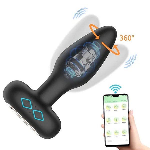 PLUG ANAL VIBRATÓRIO EM SILICONE COM ROTAÇÃO 360° POR APLICATIVO