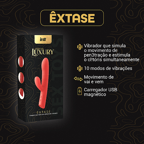 VIBRADOR VAI E VEM COM ESTIMULADOR CLITORIANO ÊXTASE LUXURY INTT