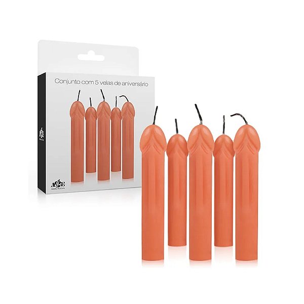 KIT COM 5 VELAS PALITOS EM FORMATO DE PÊNIS COM PAVIO MÁGICO
