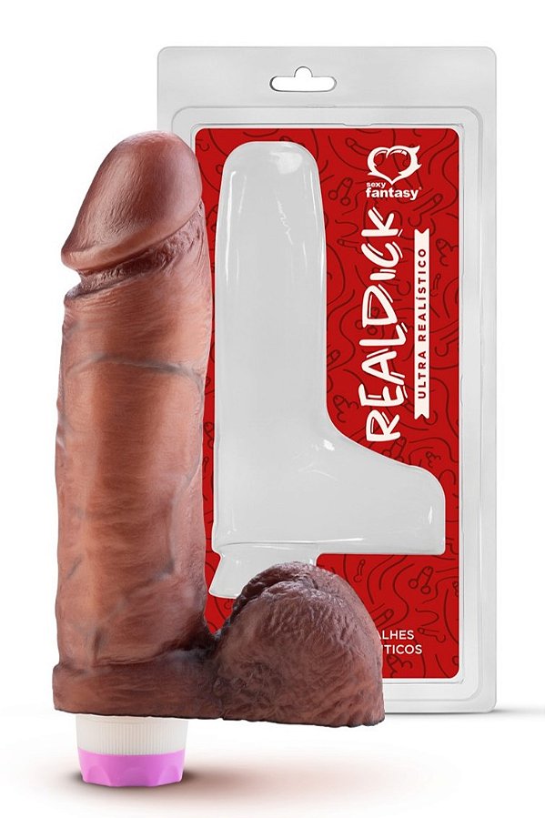 PÊNIS REALISTICO PINTADO COM ESCROTO E VIBRO 20,5X4,7 CM REAL DICK SEXY FANTASY