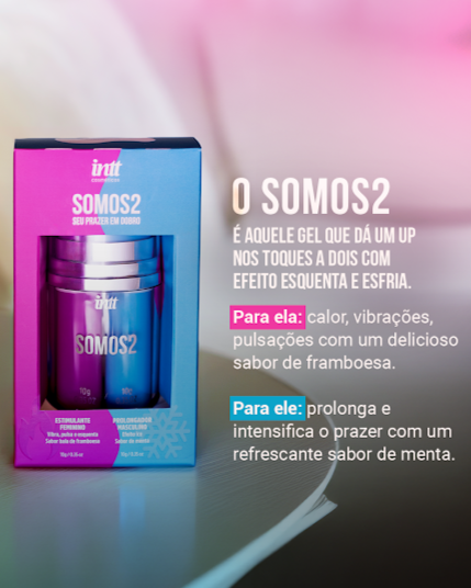 GEL EXCITANTE FEMININO VIBRA PULSA E ESQUENTA 10G E GEL PROLONGADOR MASCULINO ESFRIA 10G SOMOS2 INTT