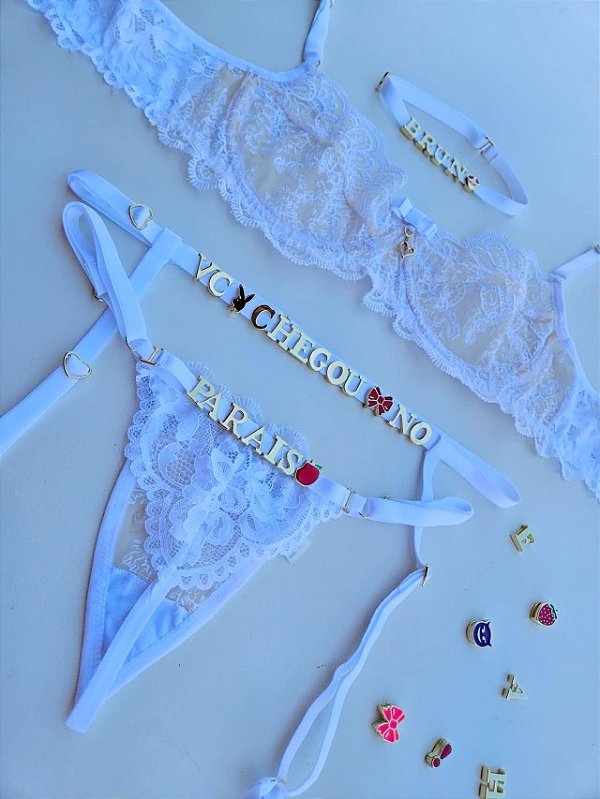 CONJUNTO PERSONALIZAVEL DAYANE EM TULE FLORAL BRANCO