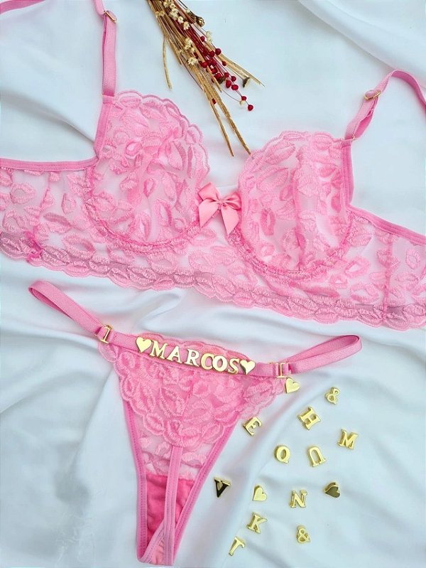 CONJUNTO PERSONALIZAVEL FIO BORBOLETA EM TULE DE BEIJO ROSA HERA