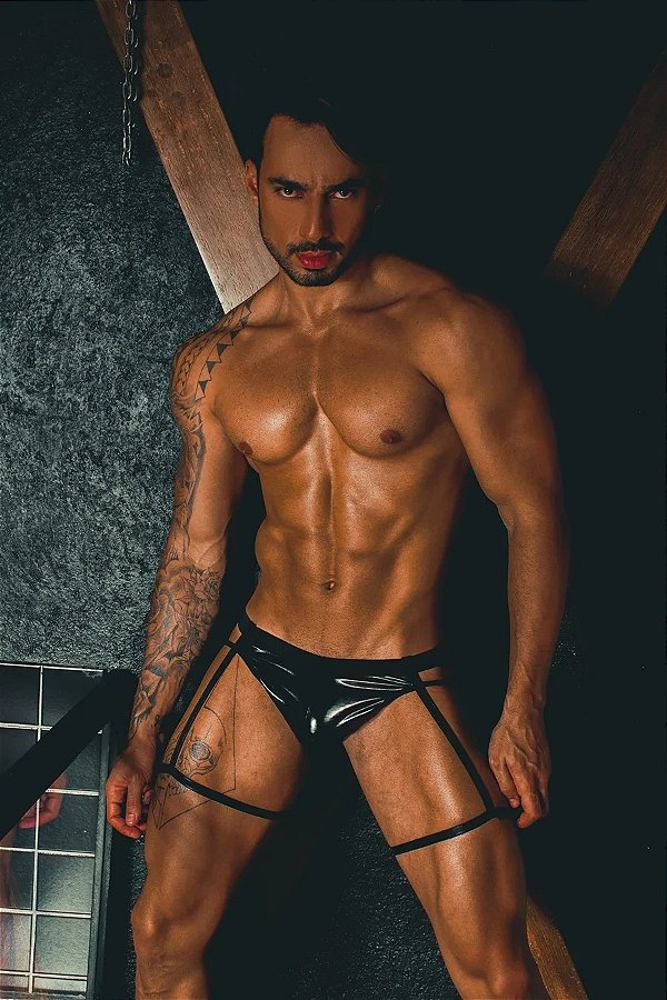 CUECA STRAPPY COM LIGA E PERSEX DUQUE SIMON VINIL PRETO
