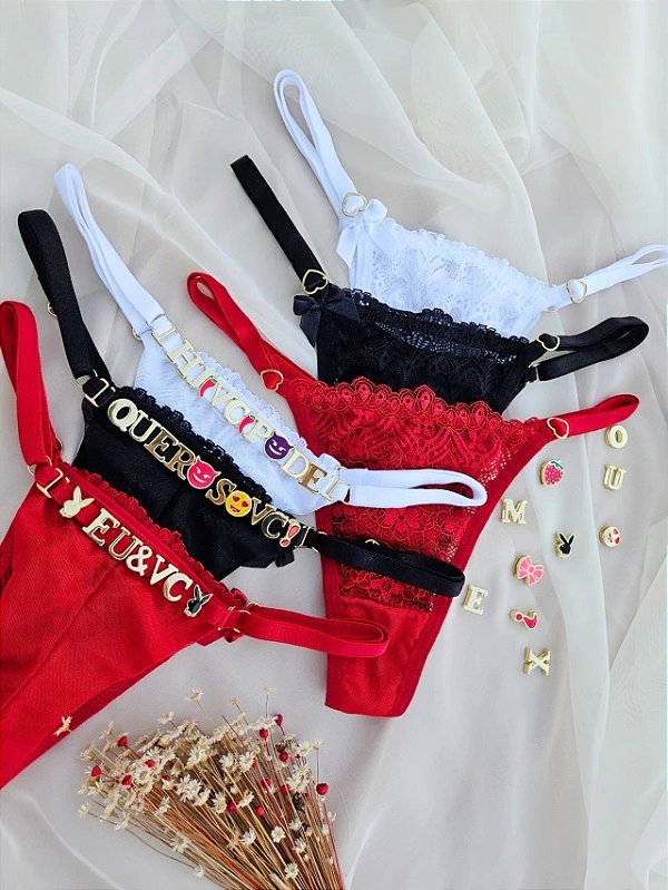 CALCINHA PERSONALIZAVÉL EM RENDA E FIO DUPLO EM TULE