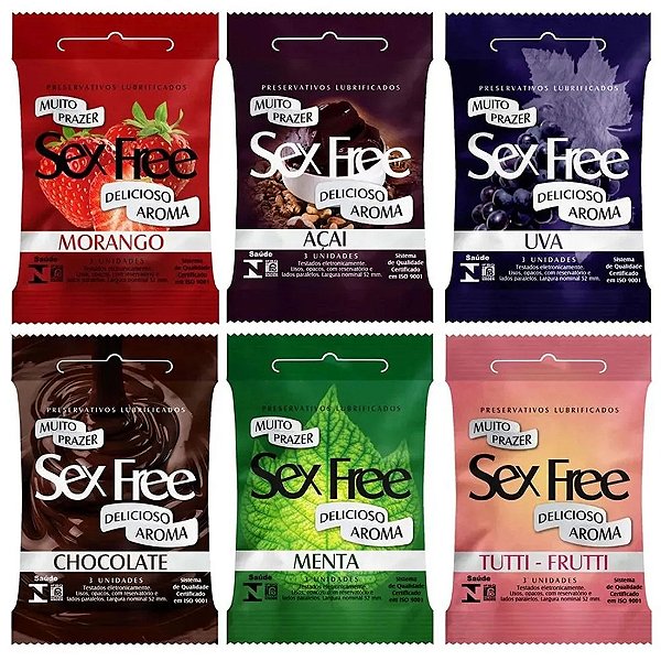 PRESERVATIVOS LUBRIFICADOS AROMÁTICOS COM 3 UNIDADES SEX FREE