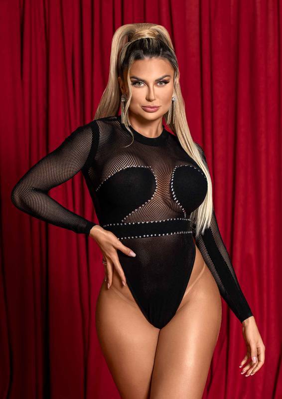 BODY LUXO COM MANGAS E DETALHES EM STRASS Y2153