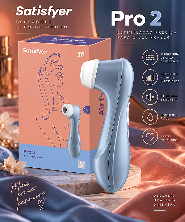 VIBRADOR COM 11 MODOS DE ONDAS DE PRESSÃO SATISFYER PRO 2 AZUL