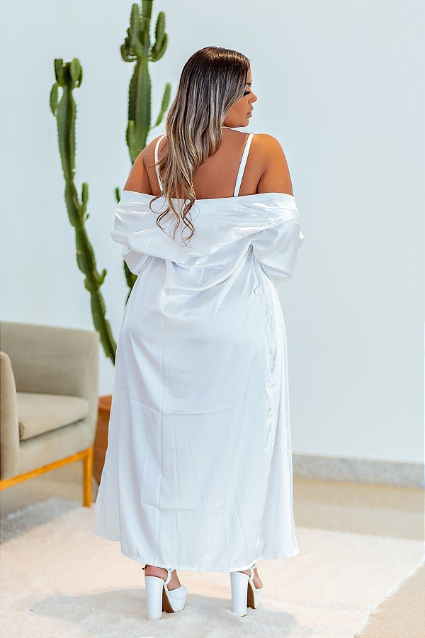 ROBE LONGO LUXO EM CETIM SOFITICADO OFF WHITE