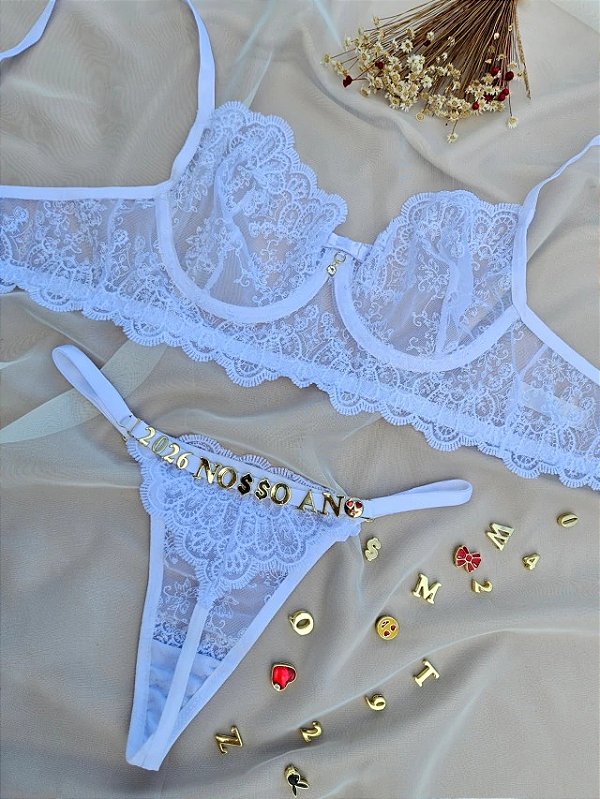 CONJUNTO PERSONALIZAVEL EM TULE CHINES BRANCO