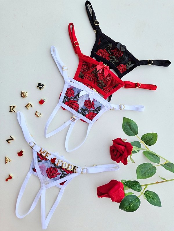CALCINHA PERSONALIZAVÉL SECRETÁRIA TULE COM ROSAS