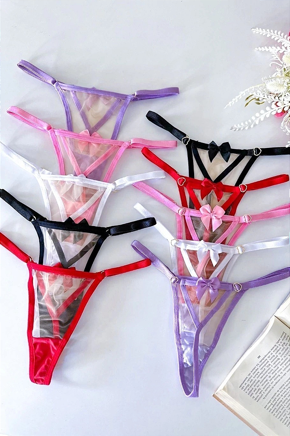 CALCINHA EM TULE ILUSION COM FIO TRIANGULO COM LACINHO