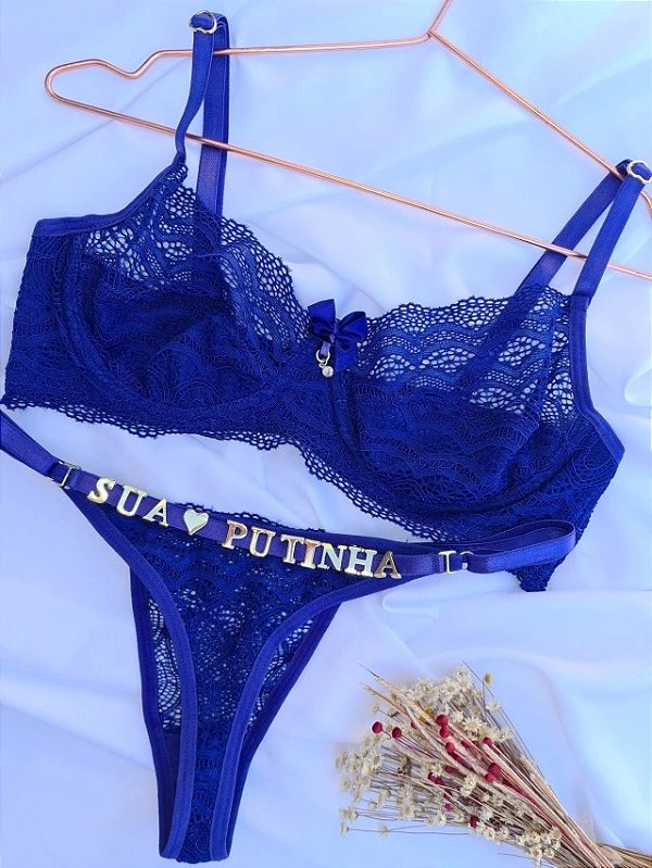 CONJUNTO PERSONALIZAVEL EM RENDA AZUL BIC