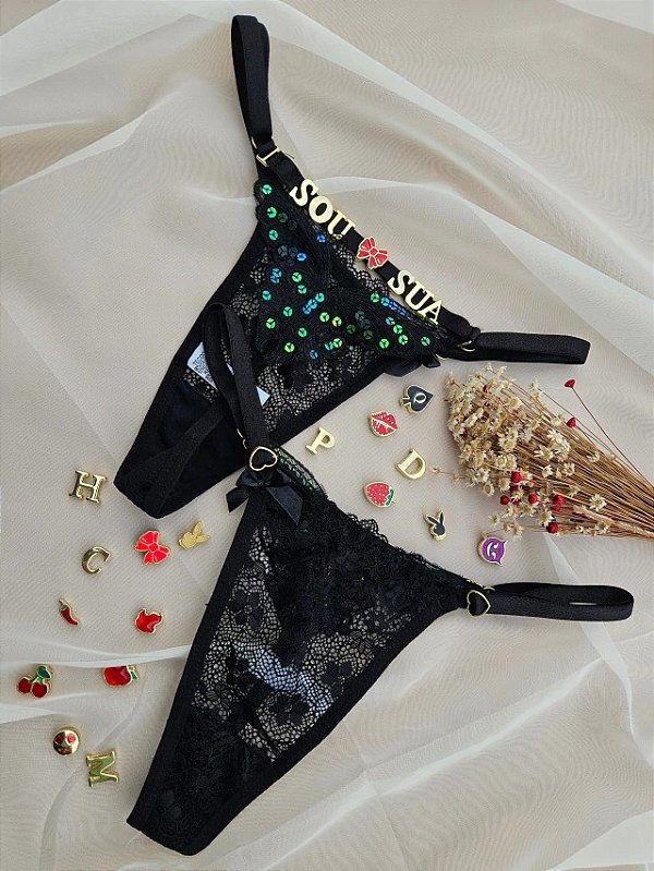 CALCINHA PERSONALIZAVÉL RENDA COM BORBOLETA LANTEJOULA