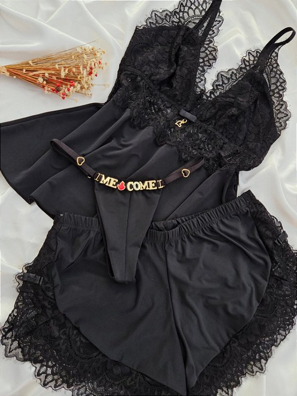 BABY DOLL LORENA COM CALCINHA PERSONALIZAVEL PRETO
