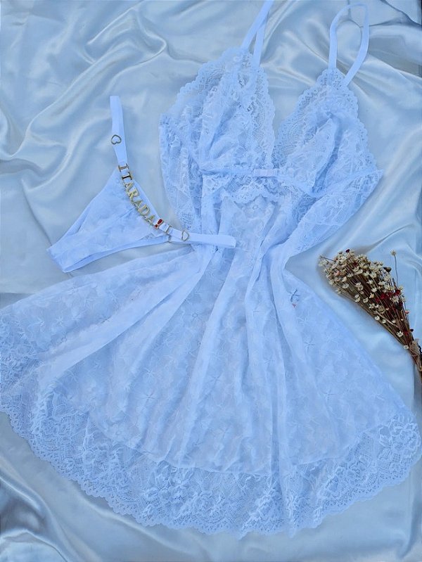 CAMISOLA RENDA FLORAL + FIO PERSONALIZAVEL BRANCO