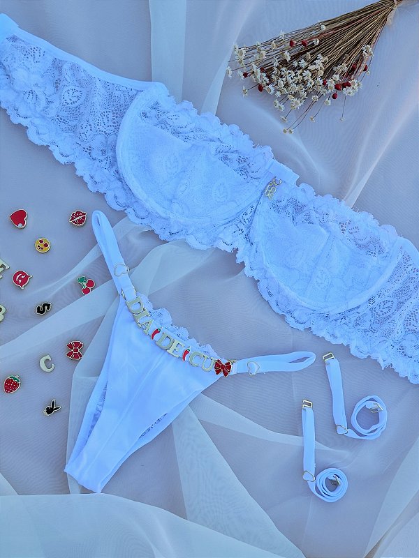 CONJUNTO PERSONALIZAVEL TOMARA QUE CAIA EM RENDA BRANCO