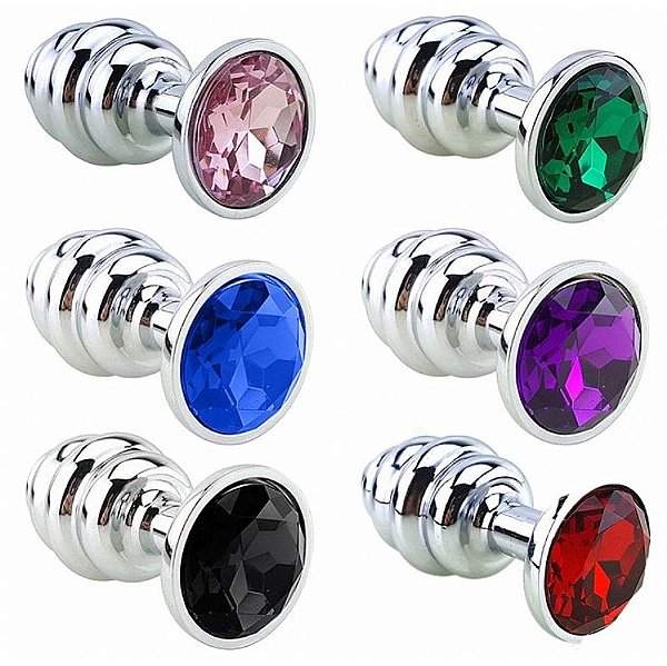 PLUG ANAL MEDIO ESCALONADO COM CRISTAL ARREDONDADO