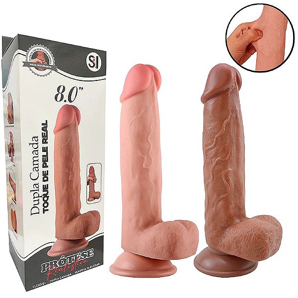 PÊNIS SUPER REALISTICO TOQUE DE PELE E DUPLA CAMADA 8.0" SI