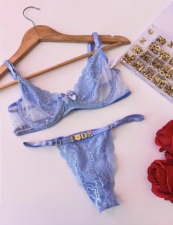 CONJUNTO PERSONALIZAVEL EM TULE COM CORAÇÃO E RENDA JADE AZUL MISTICO