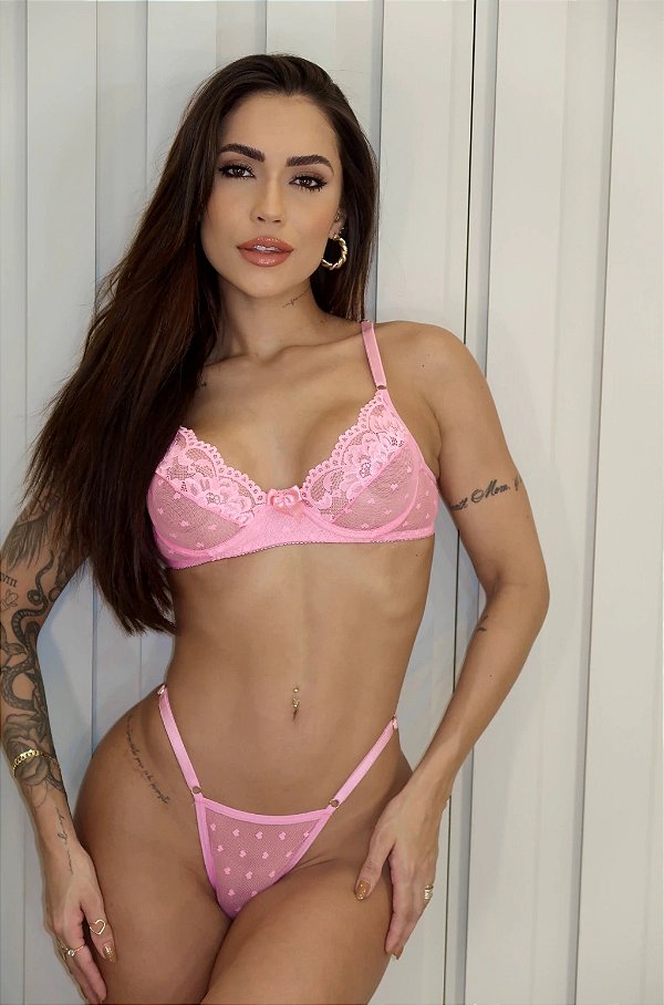 CONJUNTO PERSONALIZAVEL EM TULE COM CORAÇÃO E RENDA JADE ROSA PANTERA