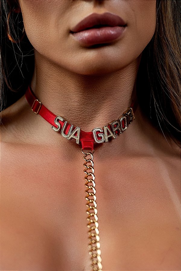 CHOKER COM CORRENTE E ESCRITA "SUA GAROTA"