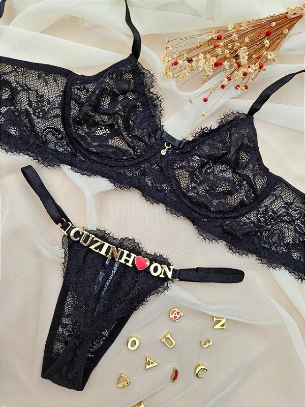 CONJUNTO PERSONALIZAVEL ECLIPSE EM RENDA PRETO